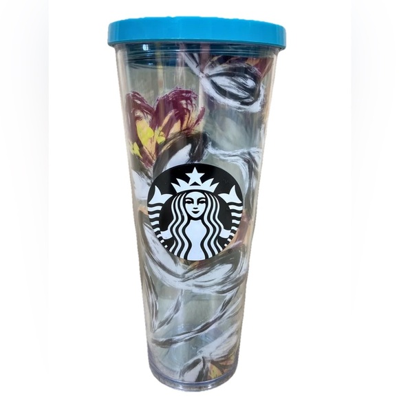2019 Starbucks Peony Flower Floral Tumbler Venti Cold Cup 24 oz No Straw - Picture 1 of 11